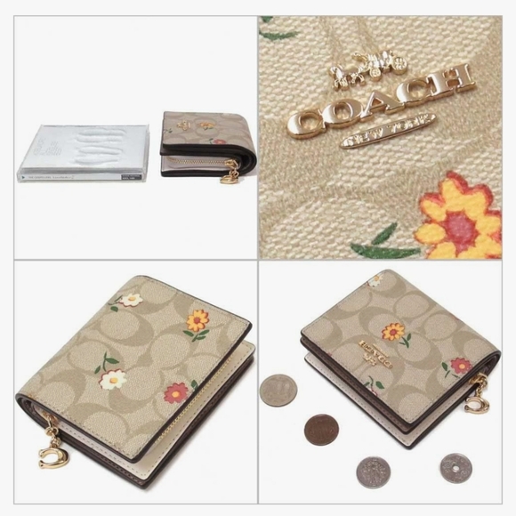 COACH Snap Wallet In Signature Canvas With Nostalgic Ditsy Print - Picture 5 of 6